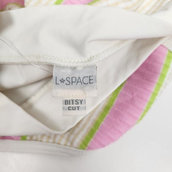 L*Space Frenchi Bikini Bottom in Cream Pink Striped Size Small NWT High Waisted - Picture 4 of 4